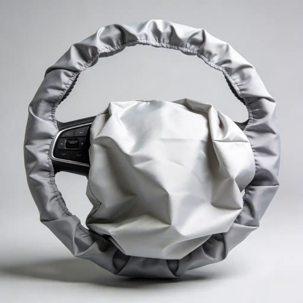 deployed automotive airbag made of technical nylon fabric