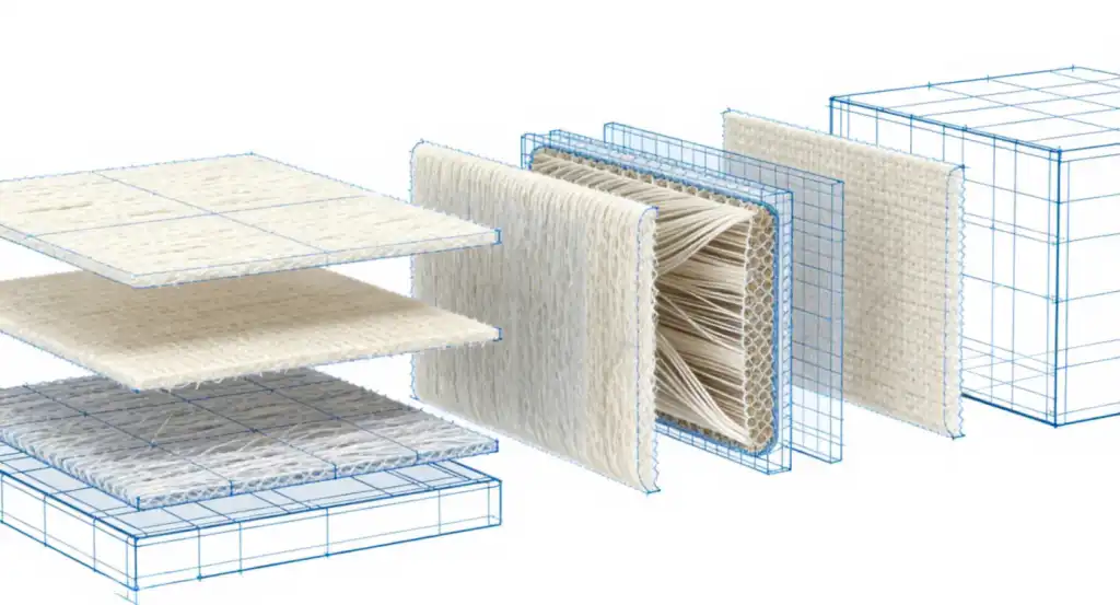 nylon fiber layers separated for clarity