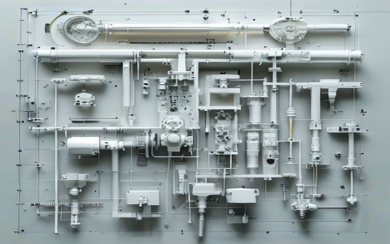 Injection mold cross-section showing cavity, core, and cooling channels