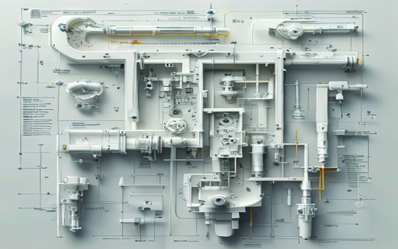 Injection mold cross-section showing cavity, core, and cooling channels