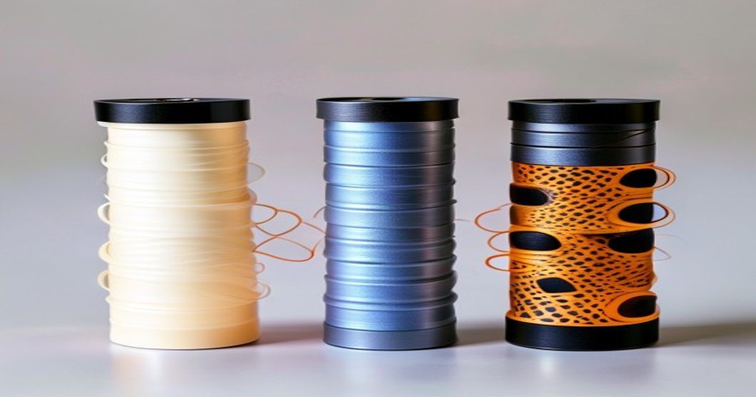 PLA, PLA+, PETG and Nylon filament spools comparison