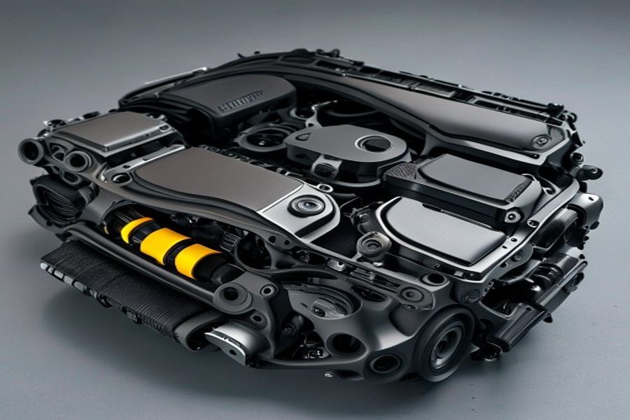 Automotive engine cover made from PA6 GF GB30