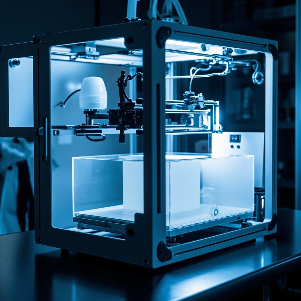 DLS 3D printing process showing light projection curing resin