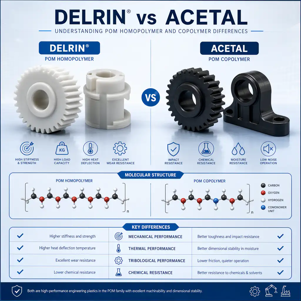 Delrin vs Acetal - Diferencias entre homopolímeros y copolímeros de POM Delrin vs Acetal — Understanding POM Homopolymer and Copolymer Differe