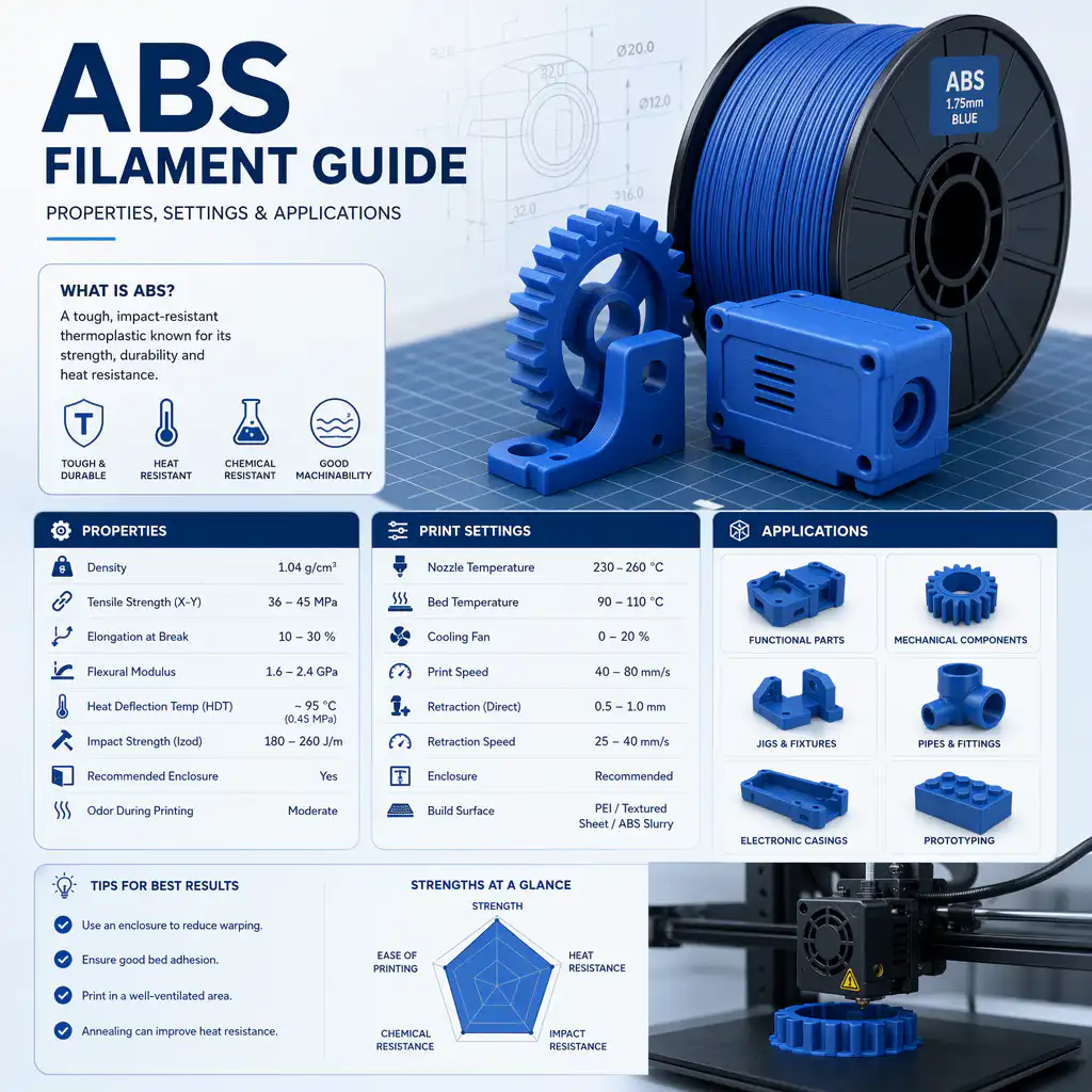 ABS Filament Guide — Properties, Settings & Applications