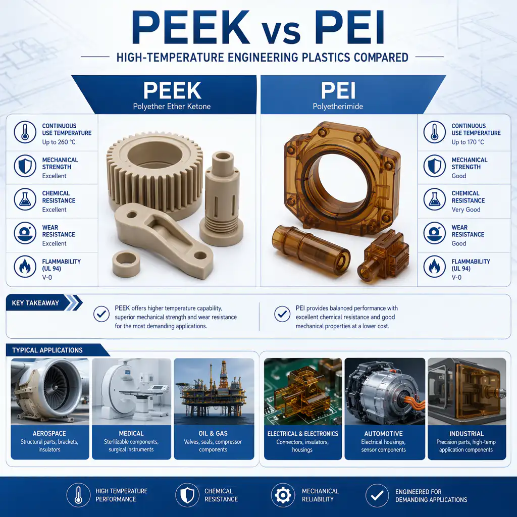 PEEK vs PEI — High-Temperature Engineering Plastics Compared PEEK vs PEI — High-Temperature Engineering Plastics Compared