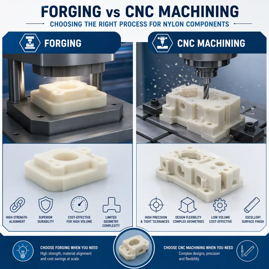 Schmieden vs. CNC-Bearbeitung: Die Wahl des richtigen Verfahrens für Nylonkomponenten Schmieden vs. CNC-Bearbeitung: Die Wahl des richtigen Verfahrens für Nylonbauteile
