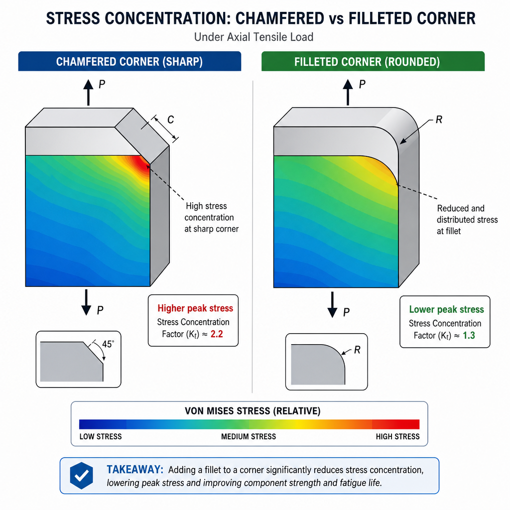 Chamfer vs Fillet: Design Guide for Injection Molded Plastic Parts Engineering comparison of chamfer versus fillet stress concentration