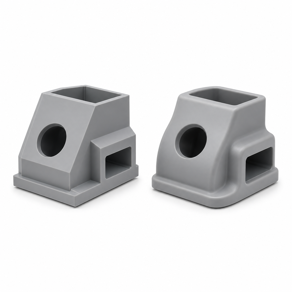 Chamfer vs Fillet: Design Guide for Injection Molded Plastic Parts Injection molded plastic parts showing chamfer and fillet features