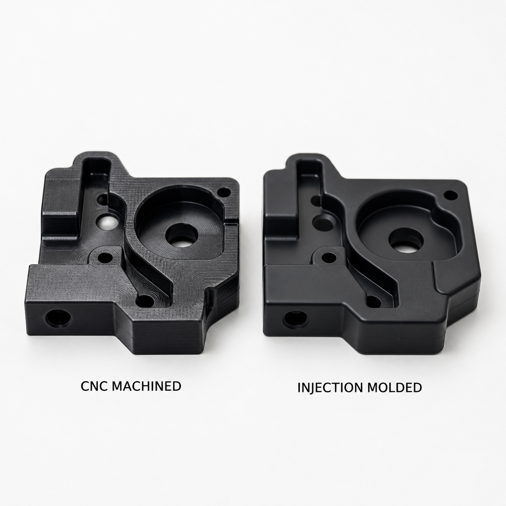 CNC machined versus injection molded plastic parts comparison
