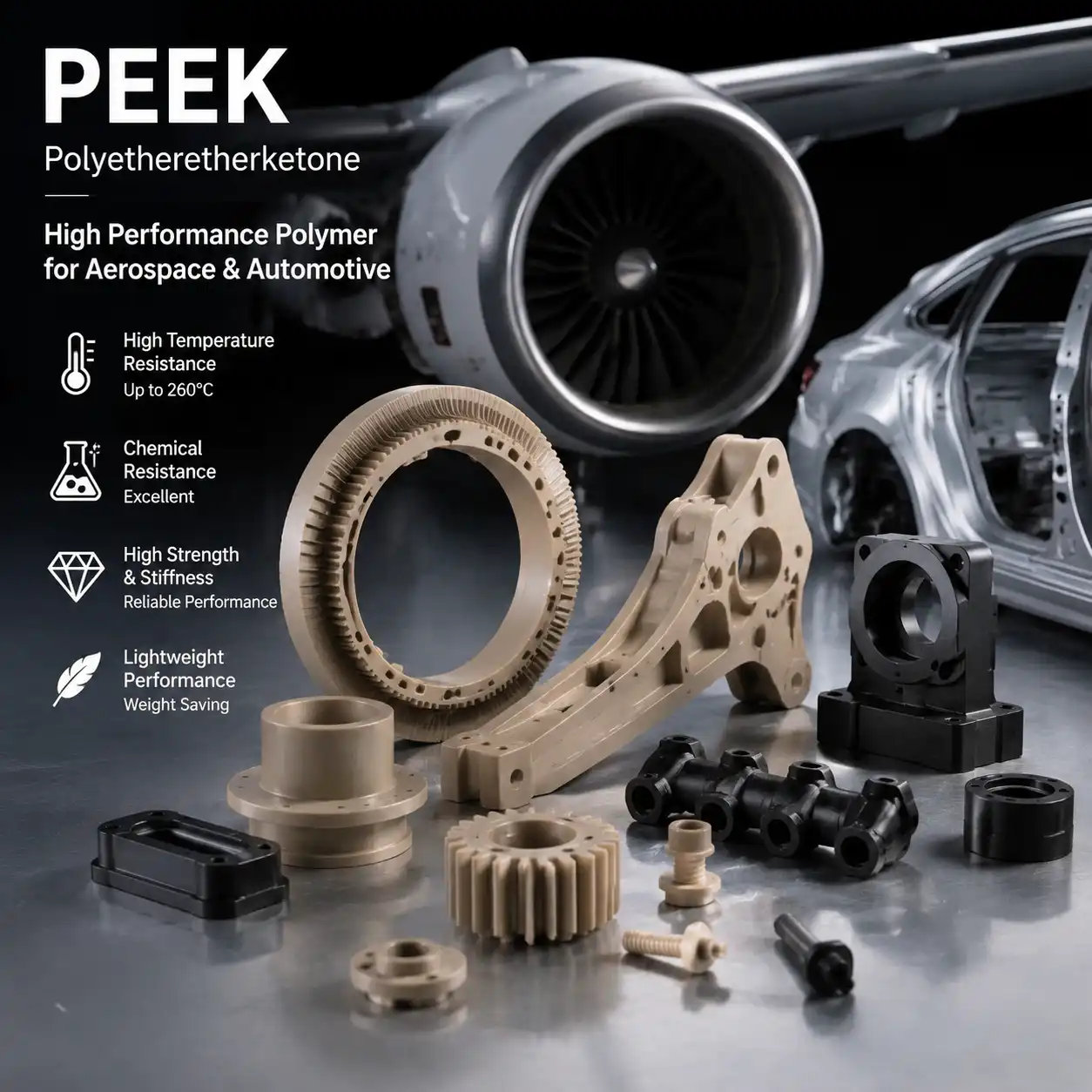PEEK PPS LCP injection molded high-temperature plastic components application examples