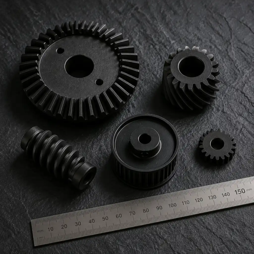 Precision CNC machined nylon gears of various sizes and tooth profiles