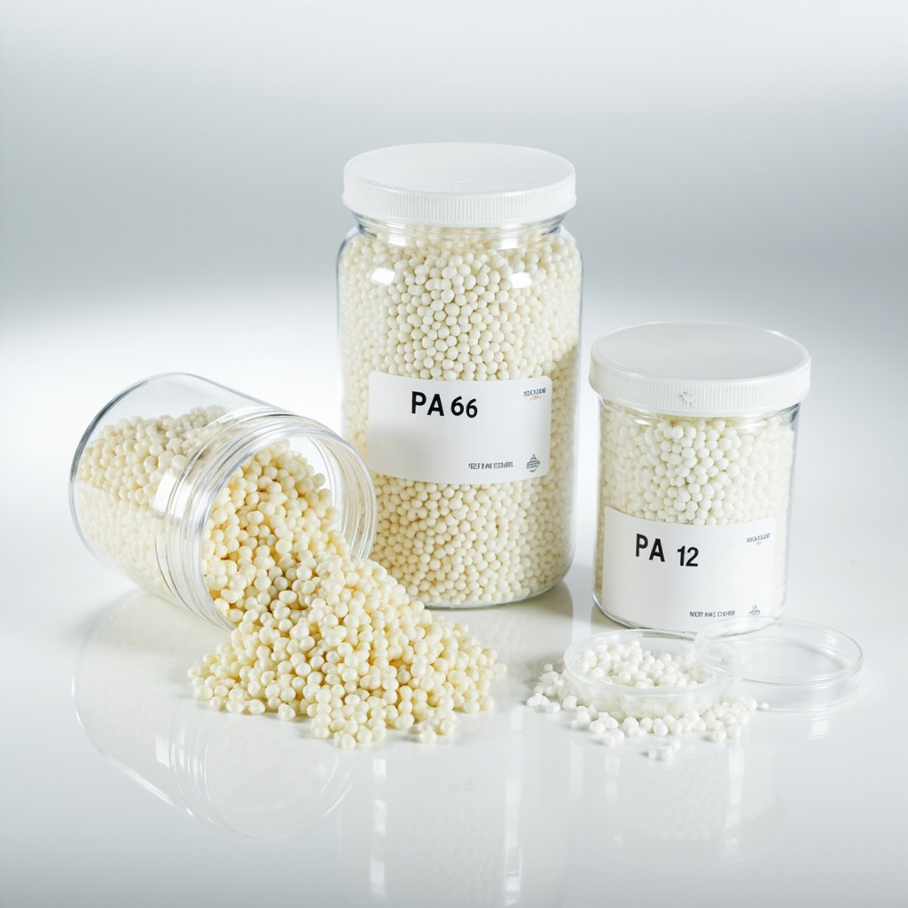 Various nylon plastic granules — PA6, PA66, PA12 samples