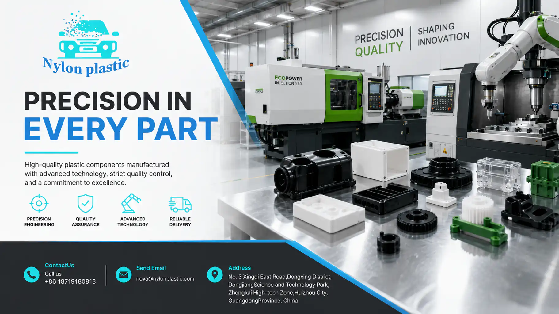 Plastic Parts Manufacturing Factory — CNC Machining, Injection Molding, Quality Inspection