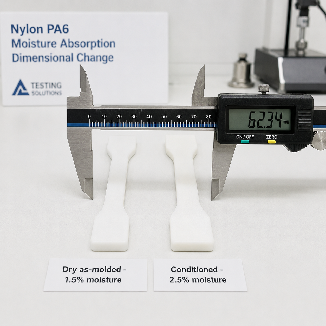 Moisture absorption comparison between dry PA6 and conditioned PA66 showing dimensional stability differences