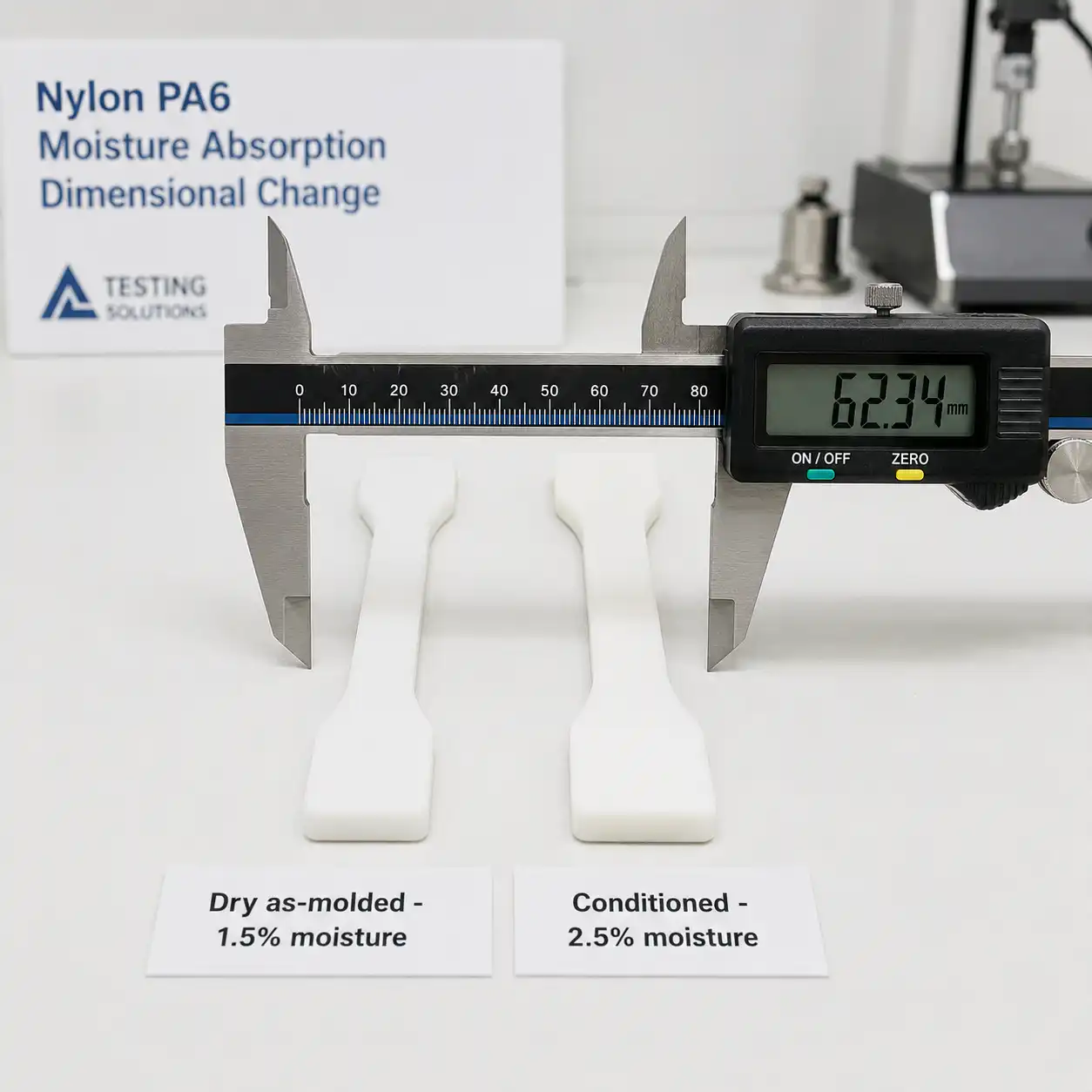 Nylon 6 vs Nylon 66 for Injection Molding: Complete Selection Guide Moisture absorption comparison between dry PA6 and conditioned PA66 showing dimensional stability differences
