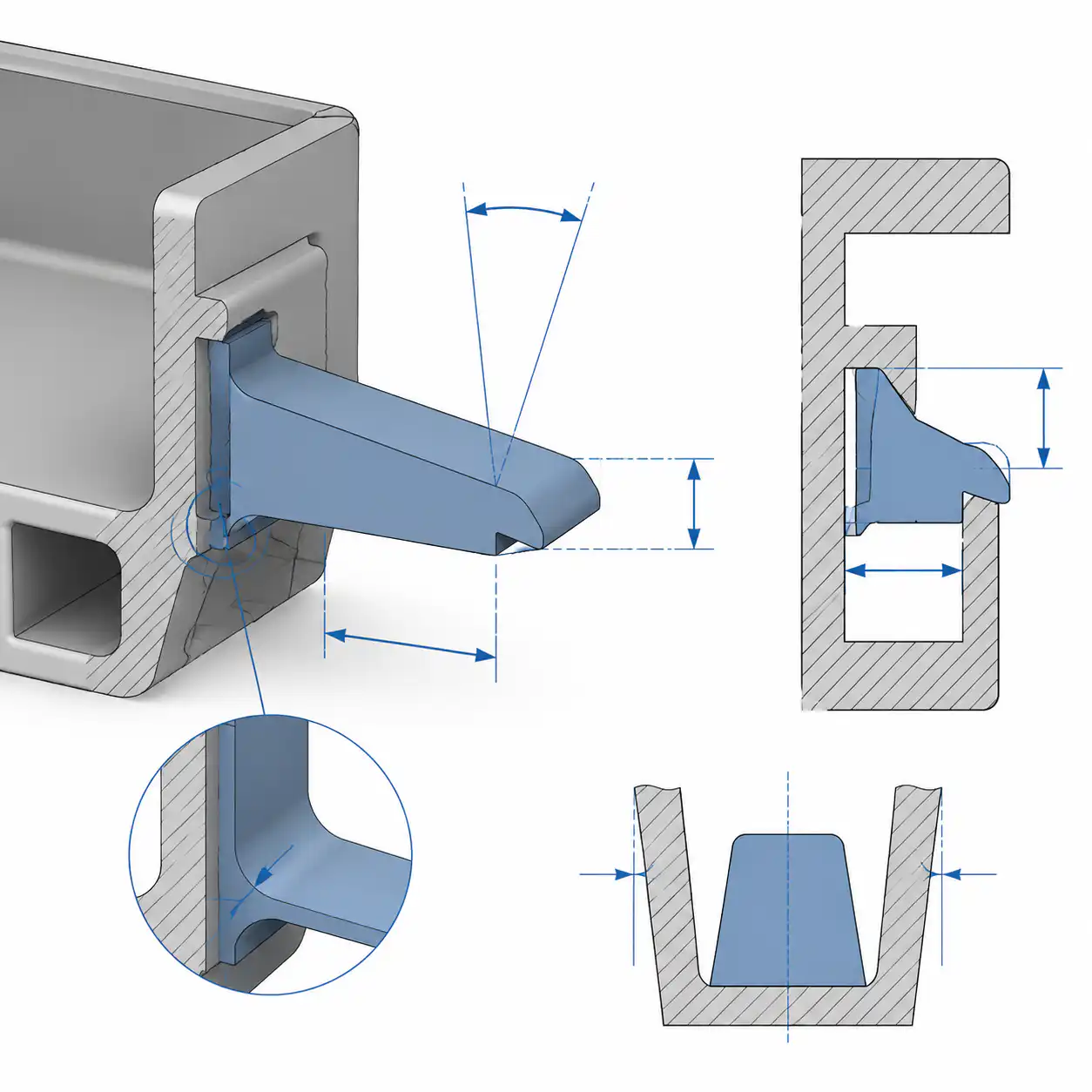Snap Fit Design for Injection Molding: Complete Engineering Guide Snap fit design parameters: draft angle, undercut depth and beam length