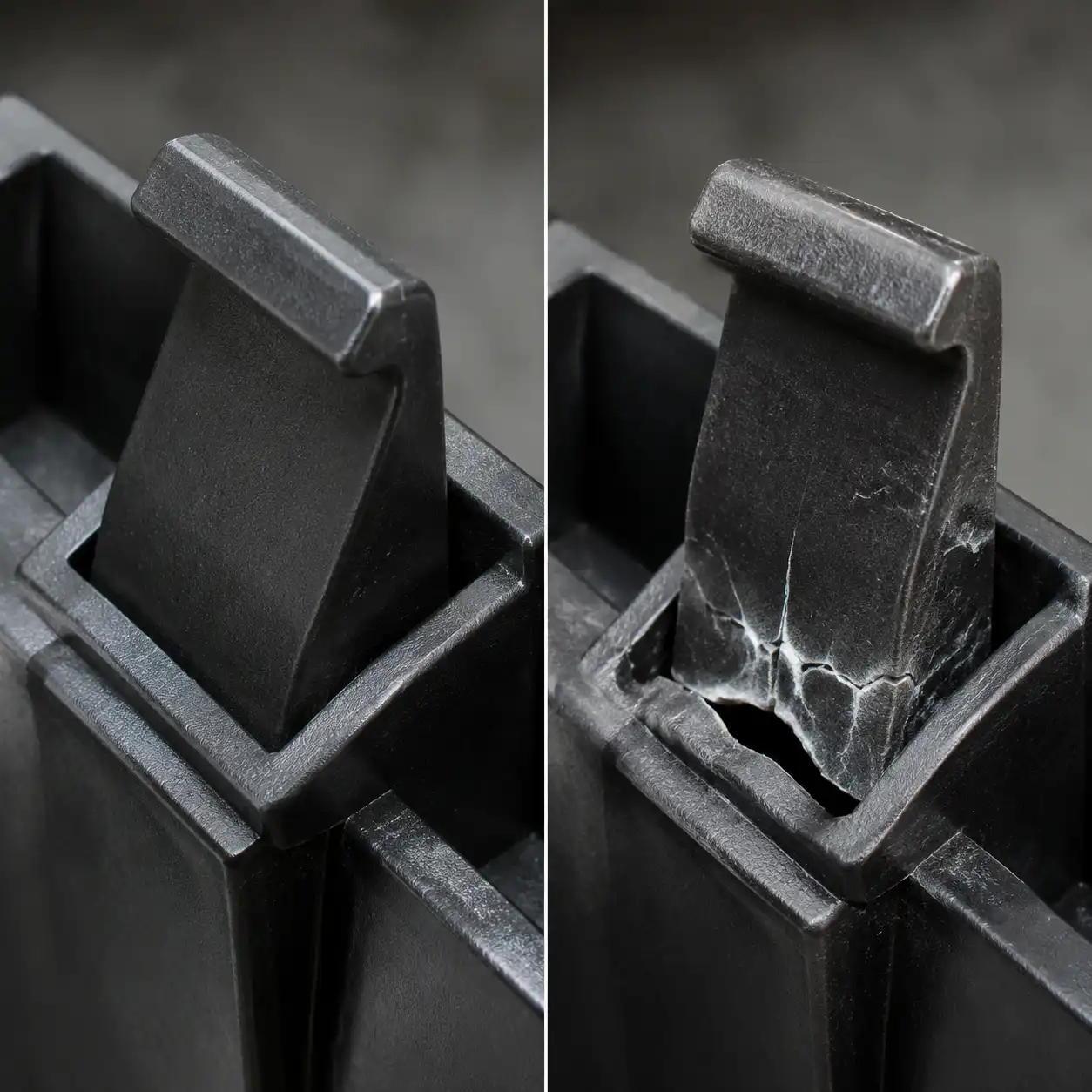 Snap Fit Design for Injection Molding: Complete Engineering Guide Snap fit quality inspection: successful assembly vs stress failure comparison