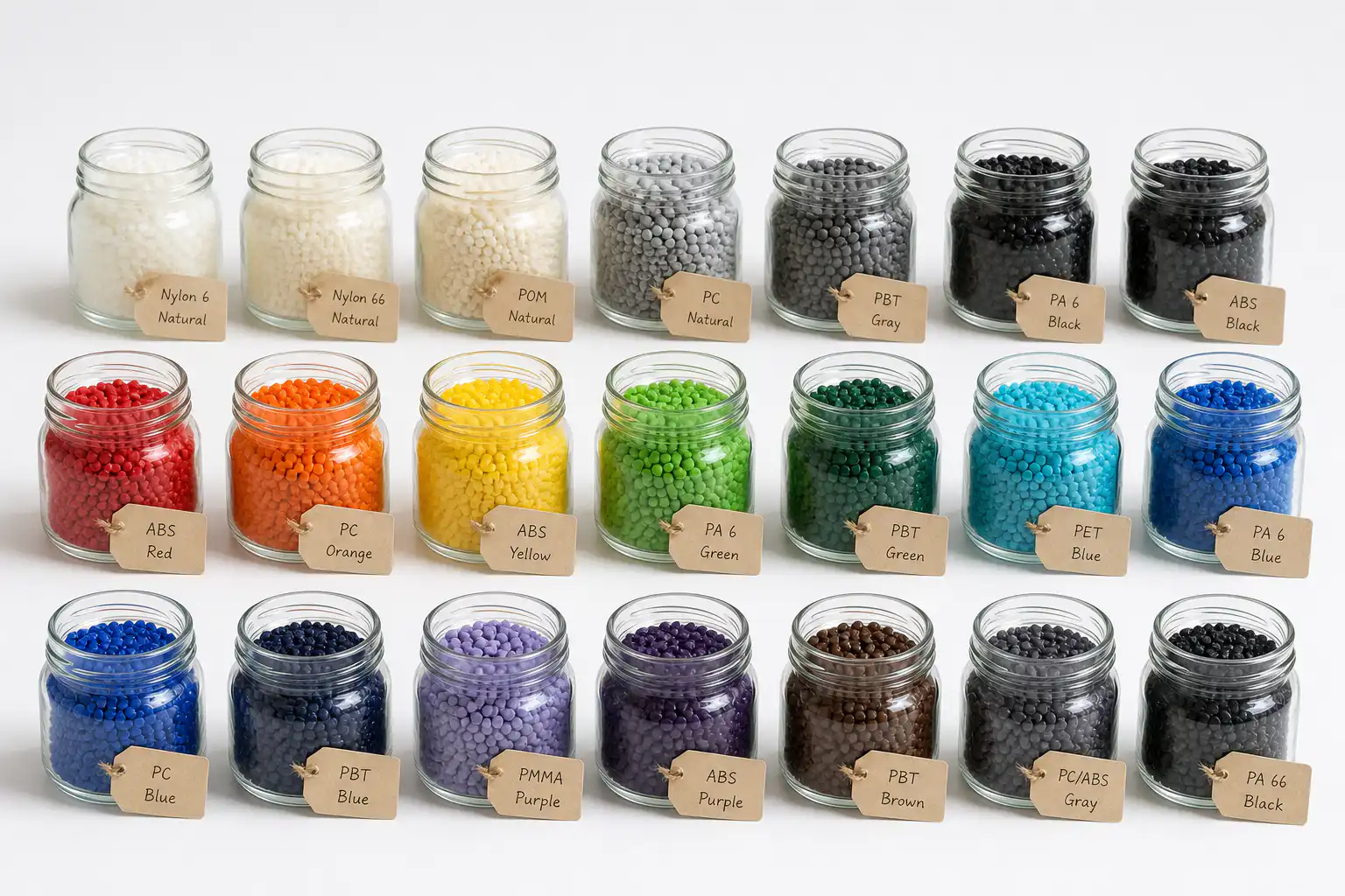 Engineering Plastic Resins — Nylon, POM, PC, PBT, ABS Sample Jars