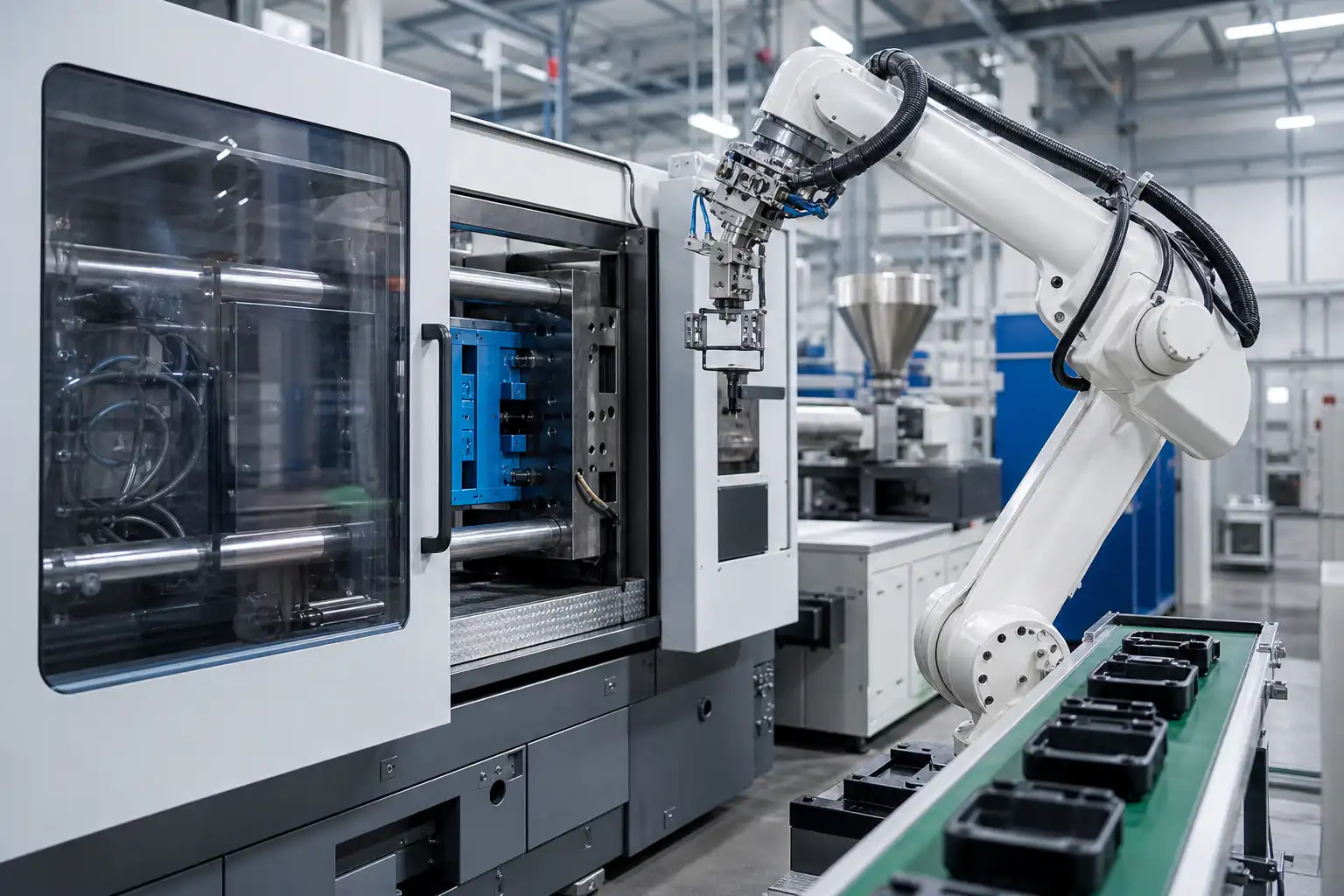Automated Injection Molding Production Line with Robotic Arm