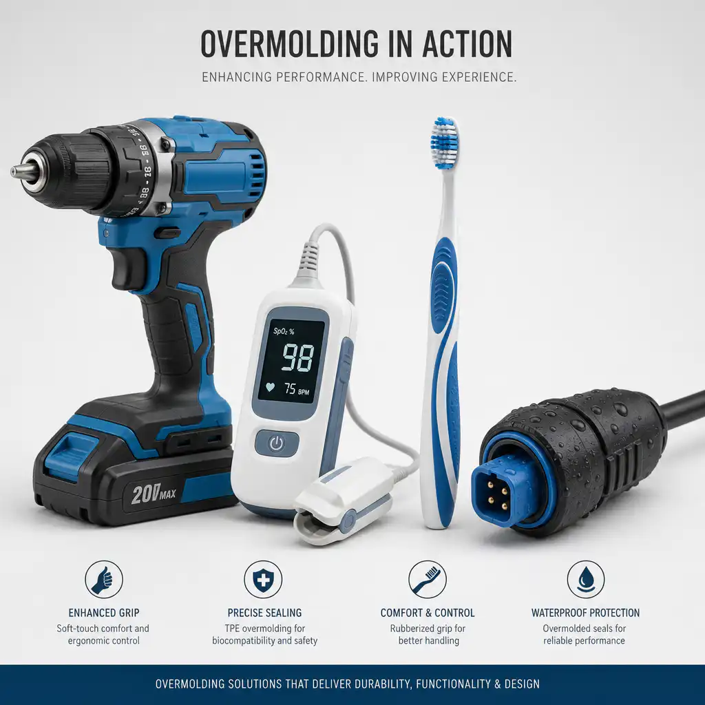 Overmolding Guide: Two-Shot Molding for Multi-Material Plastic Parts Collection consumer and industrial products using overmolding: power tool soft g