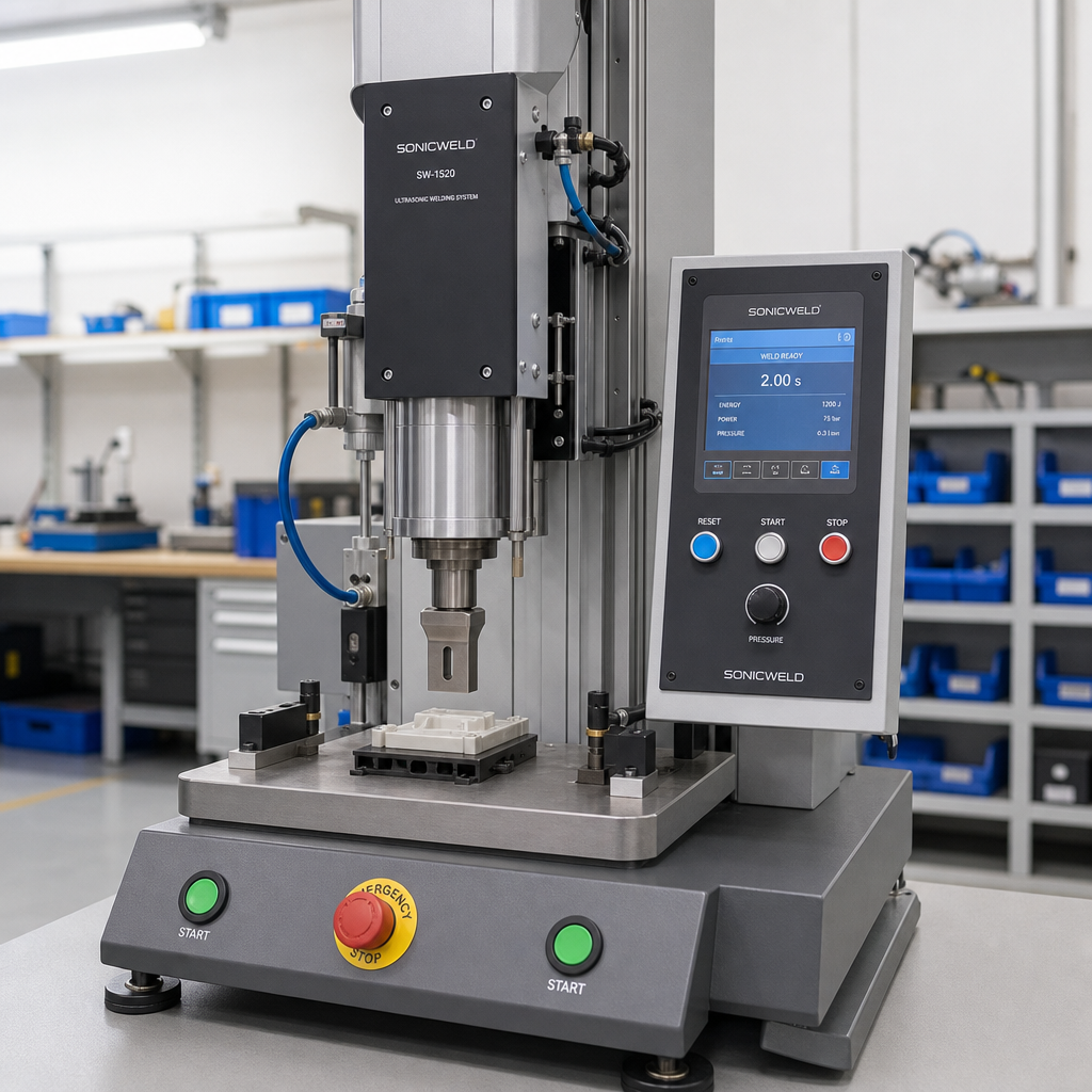 Ultrasonic welding machine for plastic assembly with titanium horn