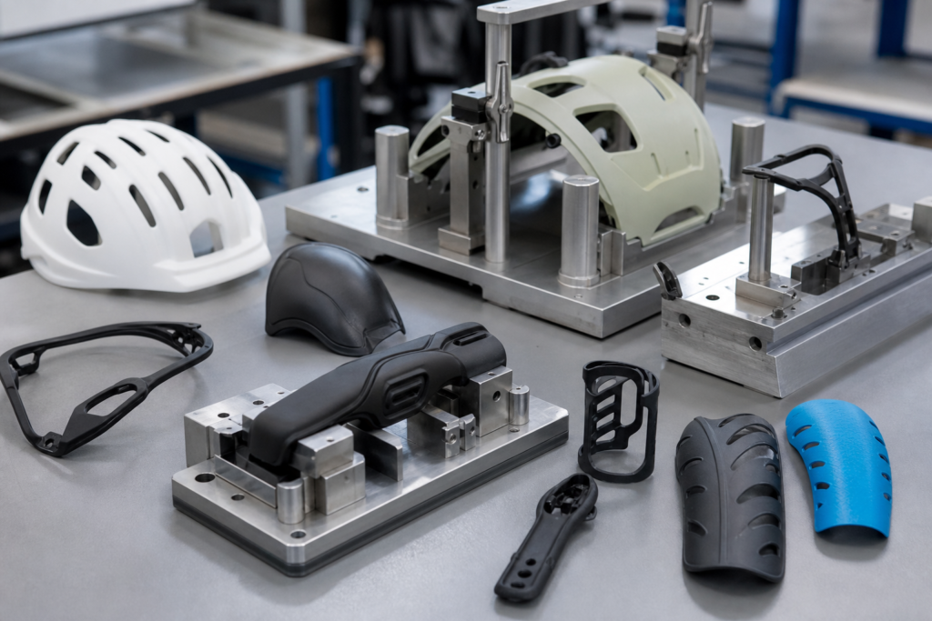 2 shot molding demonstration with dual-material plastic part and rotary mold concept