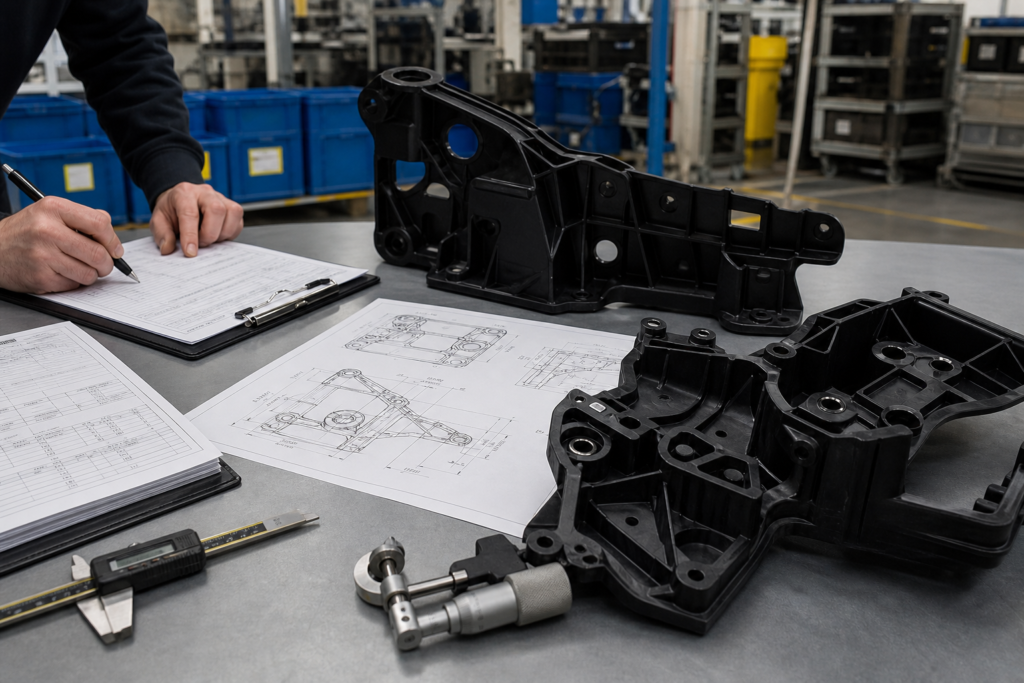 Automotive plastic components manufacturer review with molded parts drawings and PPAP-style documentation