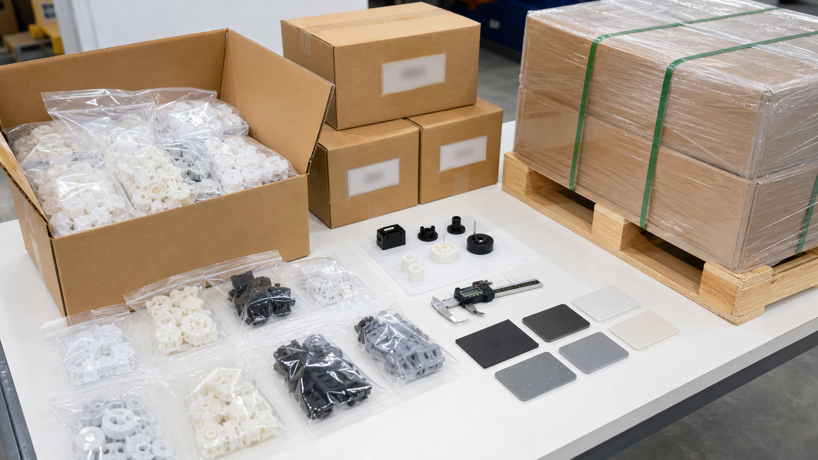 custom plastic parts export packing supplier review Export packing for custom plastic parts with sealed component bags cartons pallets and material plaques