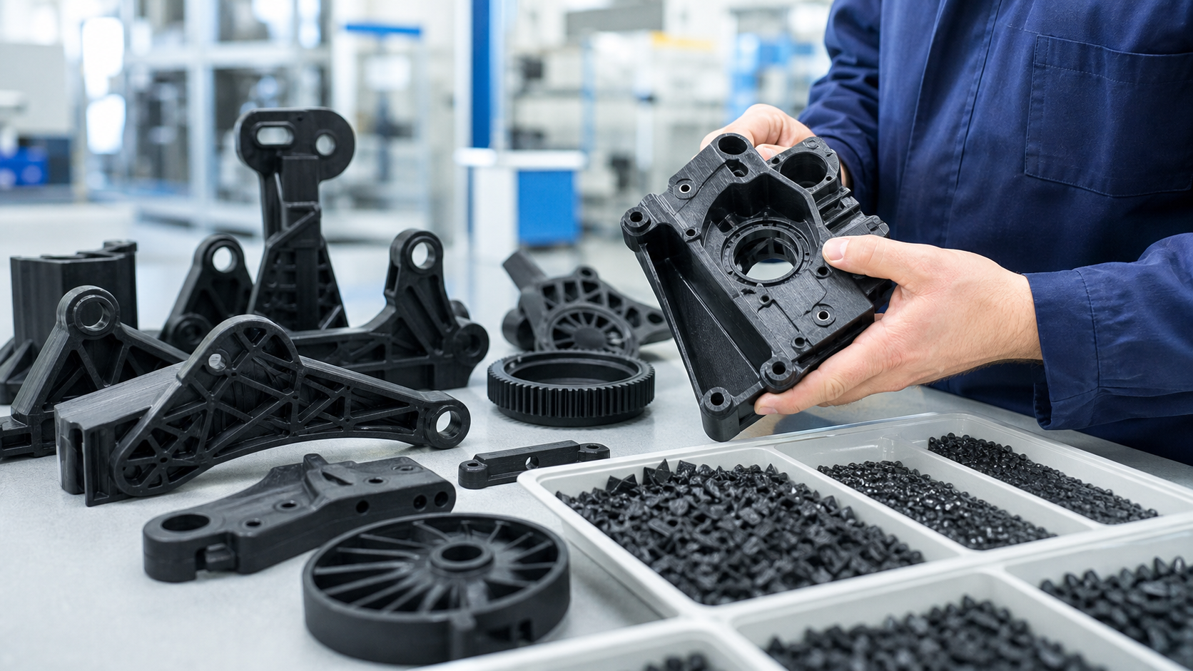 Carbon Fiber Nylon Parts: Manufacturing Options and Supplier Selection Guide Carbon fiber nylon parts reviewed on an industrial workbench for B2B supplier selection