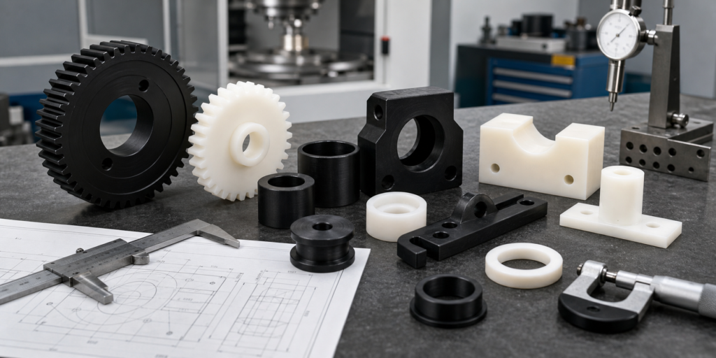 Delrin CNC machining services review with precision acetal parts and dimensional tools