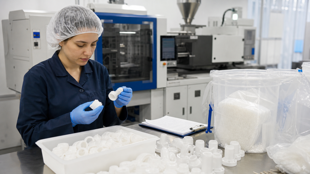 Clean plastic injection molding workflow for regulated plastic parts