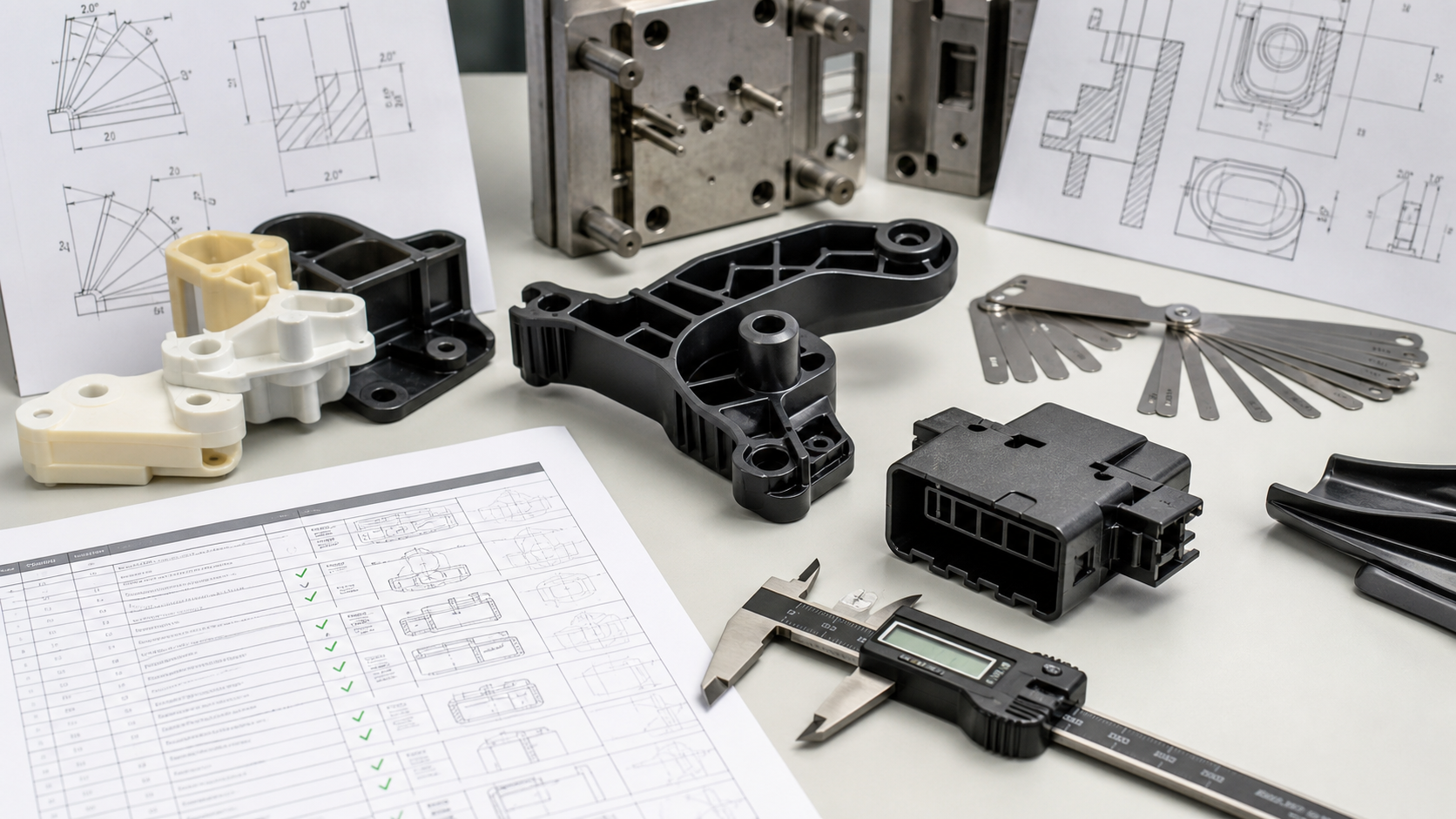 DFM review of ribs, bosses, ejector support and automated handling of molded parts