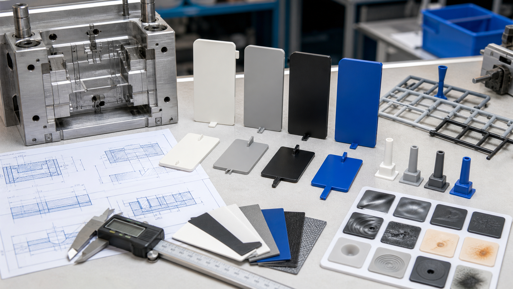 Injection mold runner and sprue layout for balanced cavity filling and pressure control