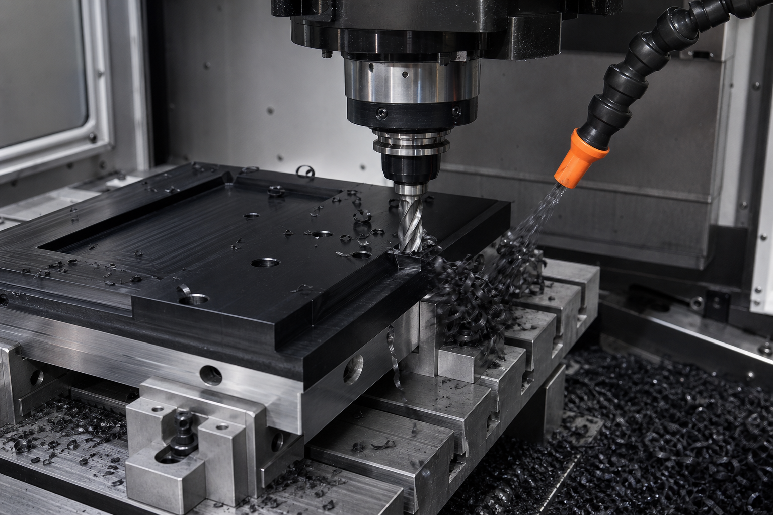 CNC milling of a custom HDPE component with clean chip evacuation and supported workholding
