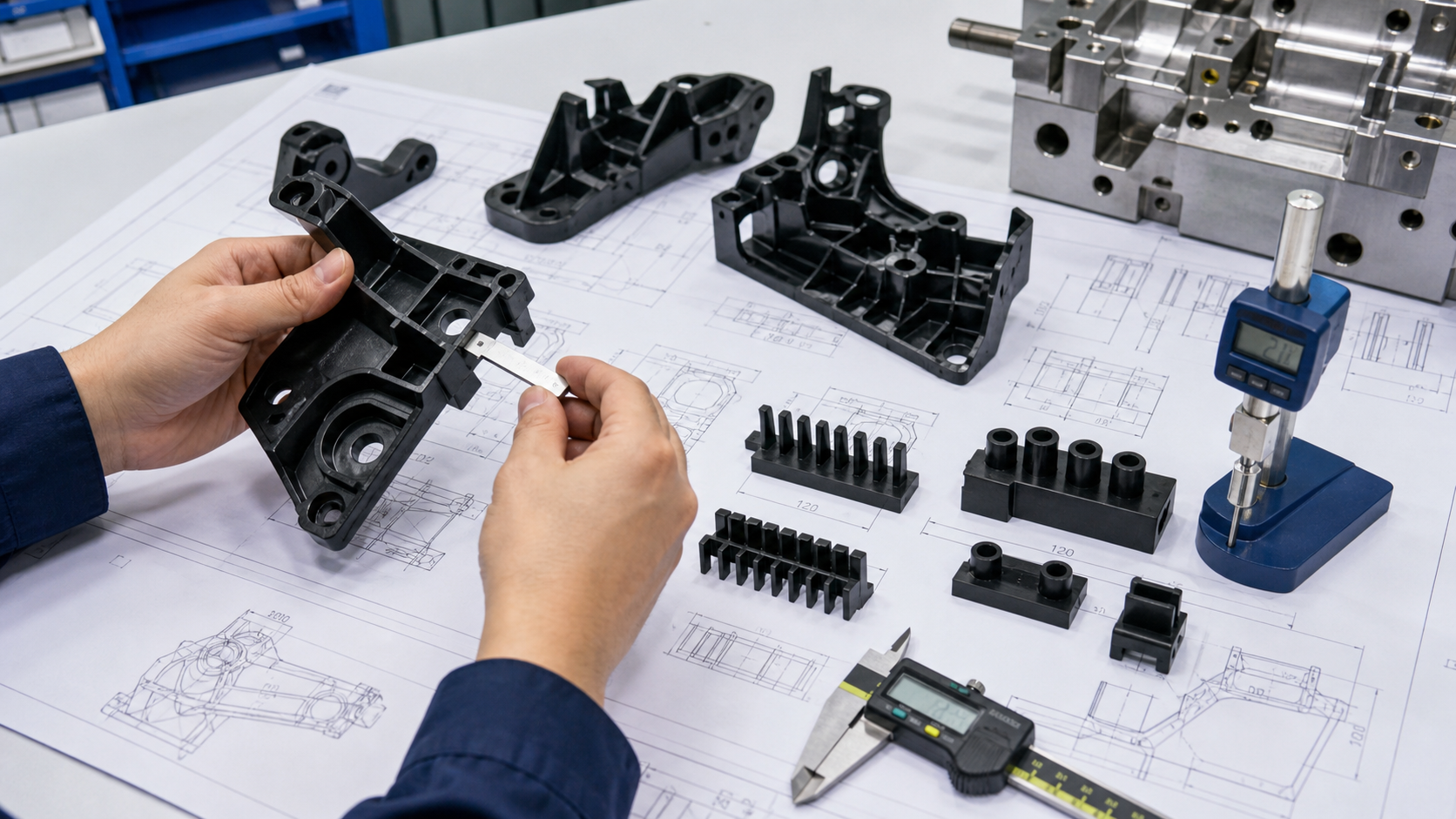 Injection mold ejection review with supported plastic features and part handling requirements