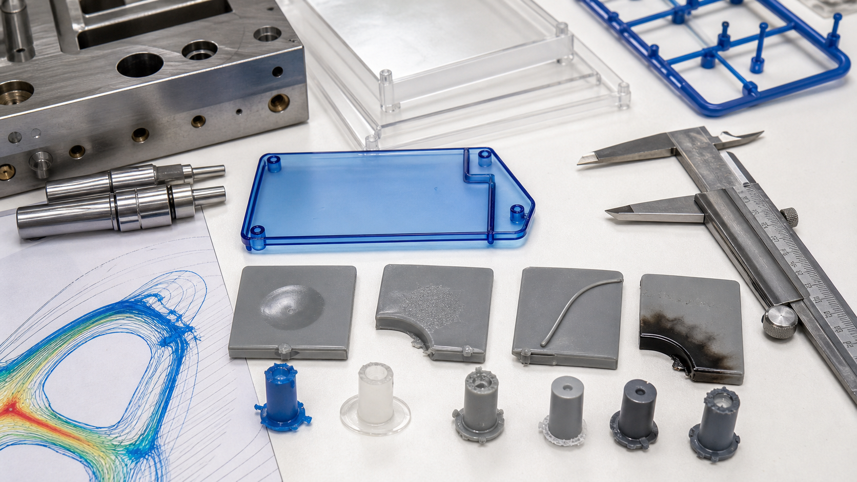 injection molding gate design review workflow Gate design review with molded samples mold flow sketch calipers runner tree and defect examples