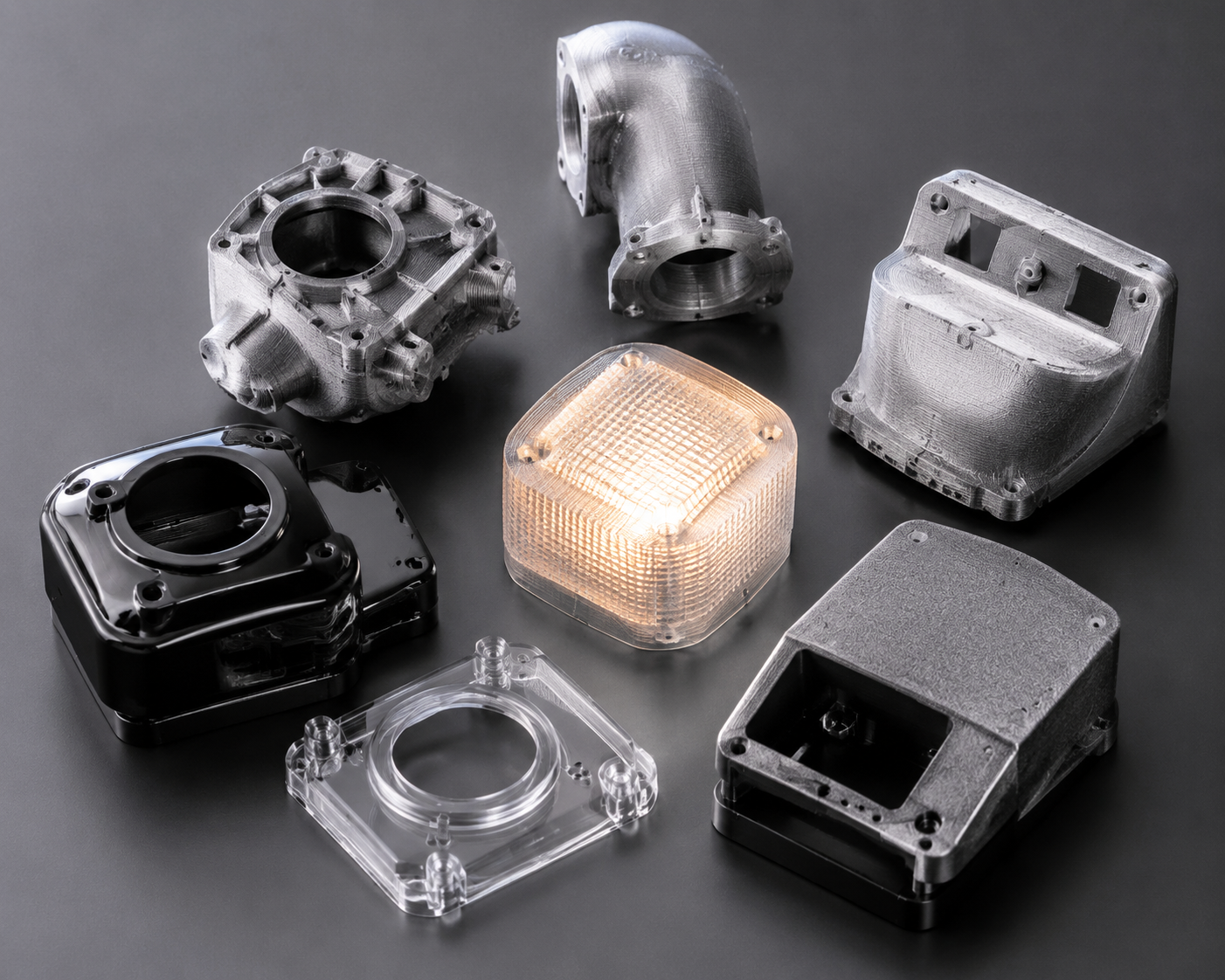 Hướng dẫn in 3D bằng sợi nhựa trên máy tính cá nhân: Cài đặt, yêu cầu kỹ thuật và các loại vật liệu tốt nhất cho năm 2026 PC-CF carbon fiber filled polycarbonate filament spool and printed engineering part showing matte black surface finish