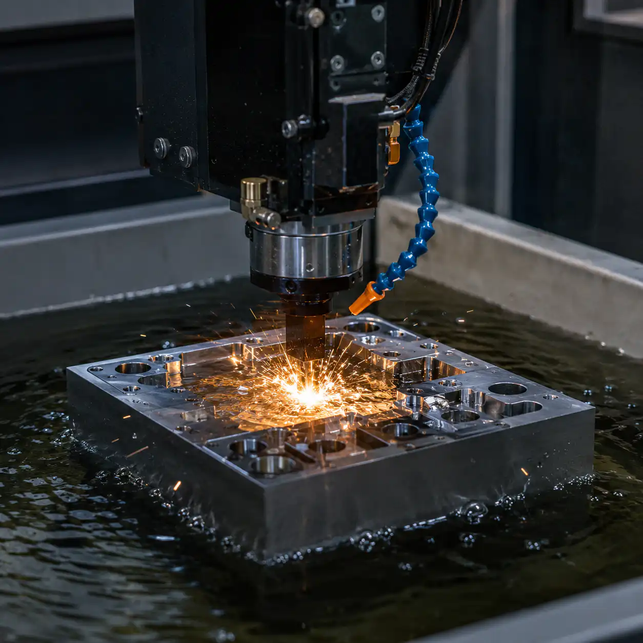 Sinker EDM machine machining a mold cavity