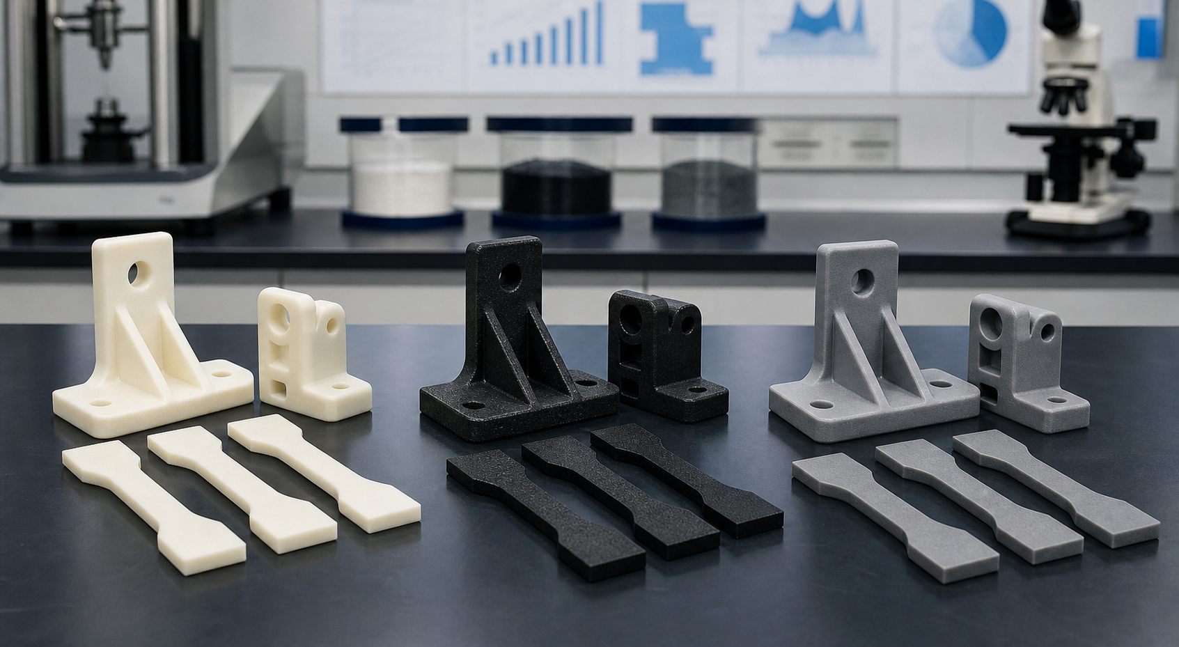 PA12 GF30 Material Guide: Properties, Applications and Selection PA12 GF30 compared with PA6 GF30 and PA66 GF30 material samples