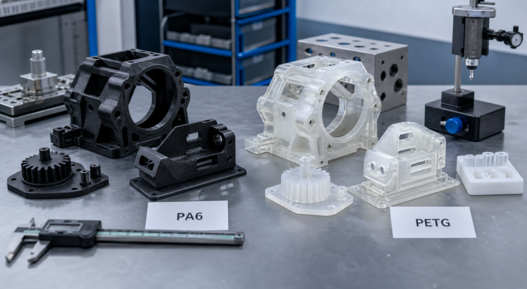 PA6 vs PETG comparison for functional printed parts on an engineering workstation