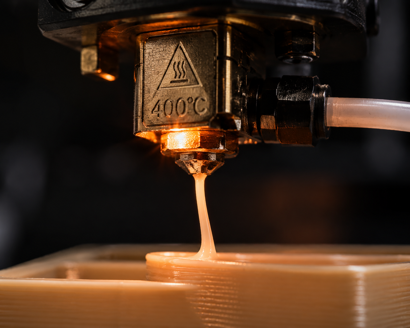 PEEK 3D printed medical implant prototype and aerospace bracket on carbon fiber workspace