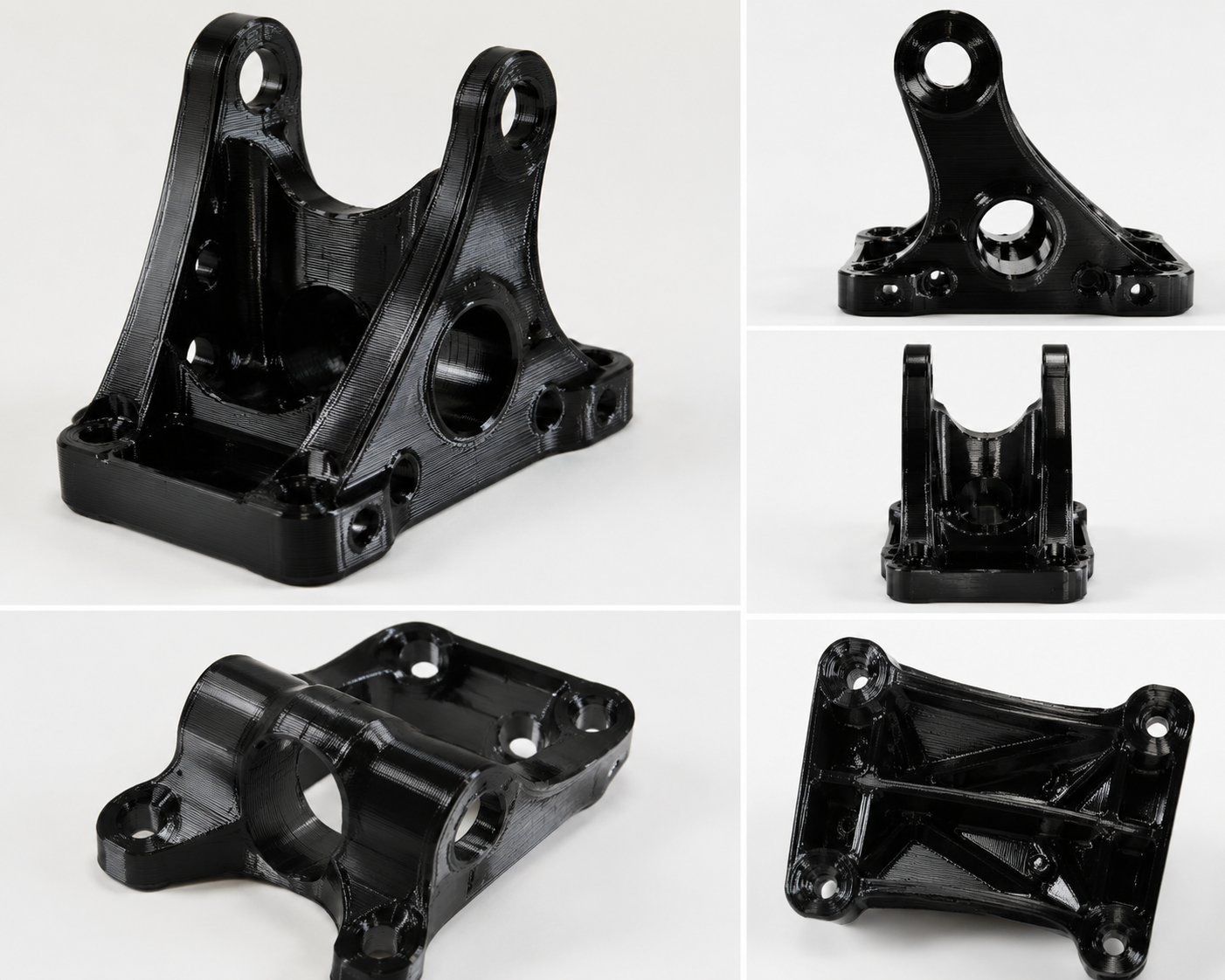 PETG 3D printed mechanical bracket and structural component showing layer adhesion and gloss