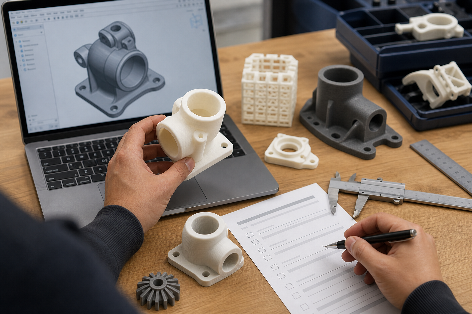 Plastic 3D Printing Services for Functional Parts: Materials, Processes and Buying Guide Engineer reviewing CAD model for plastic 3D printing service quote