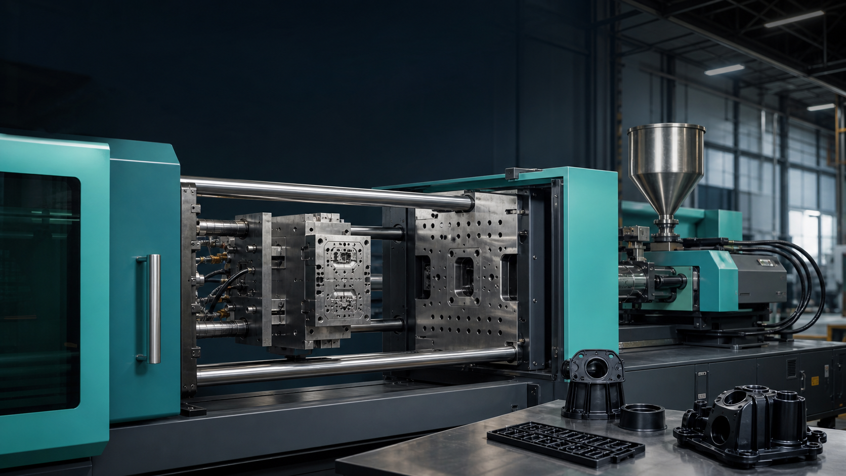 Plastic injection molding setup for comparing PC, ABS and PC-ABS materials