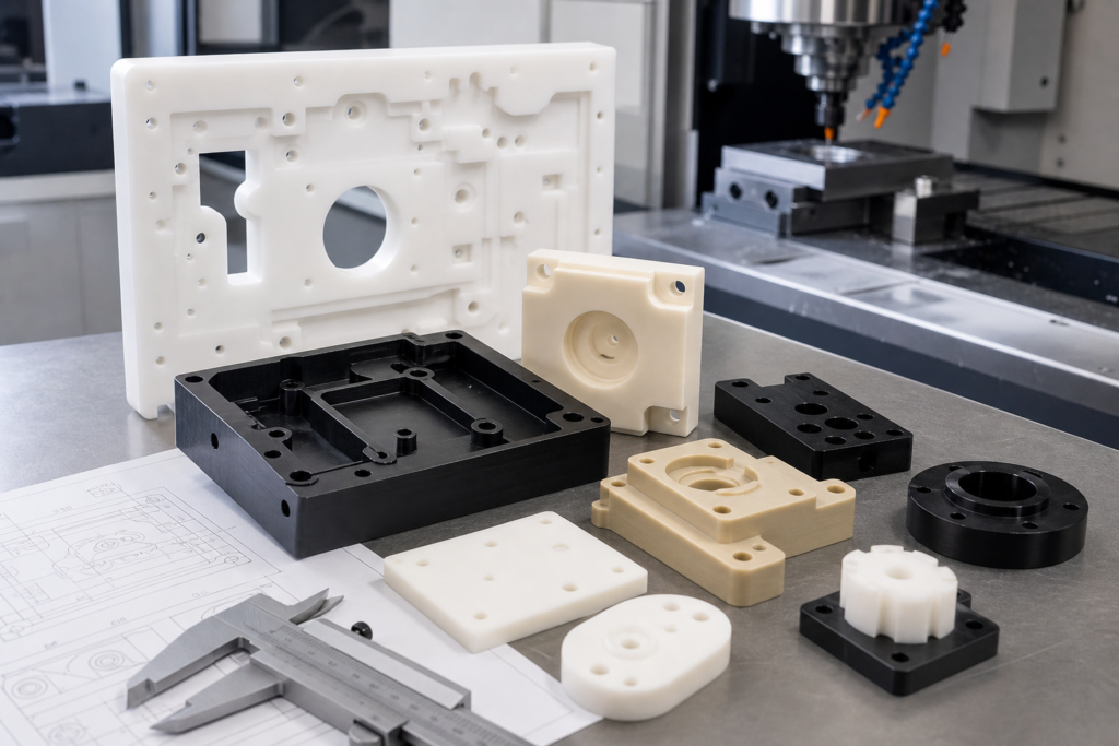 CNC plastic milling services overview with milled polymer components and machining review tools