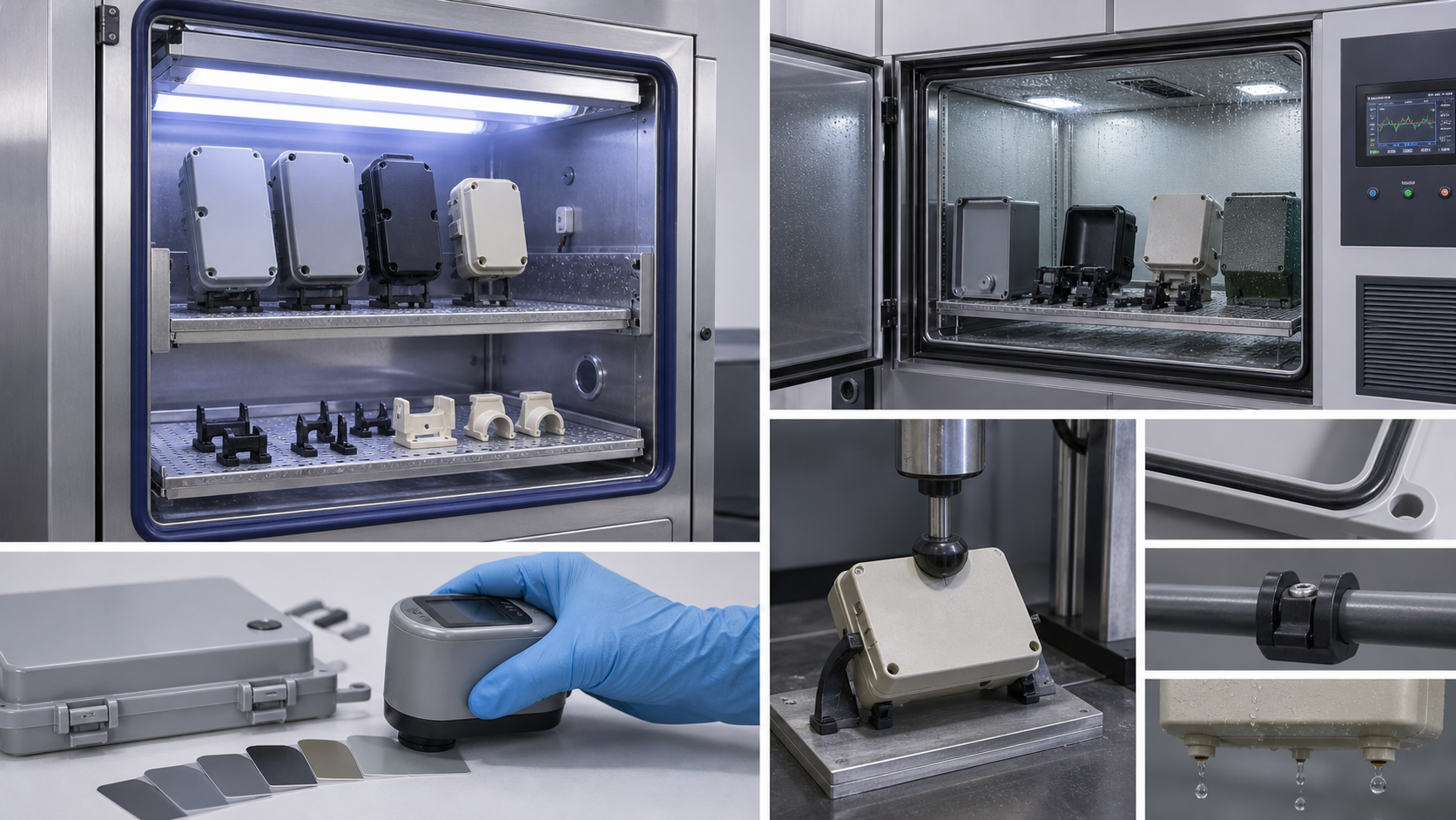 UV and Weather-Resistant Plastics for Outdoor Parts Outdoor plastic parts in UV and humidity validation testing