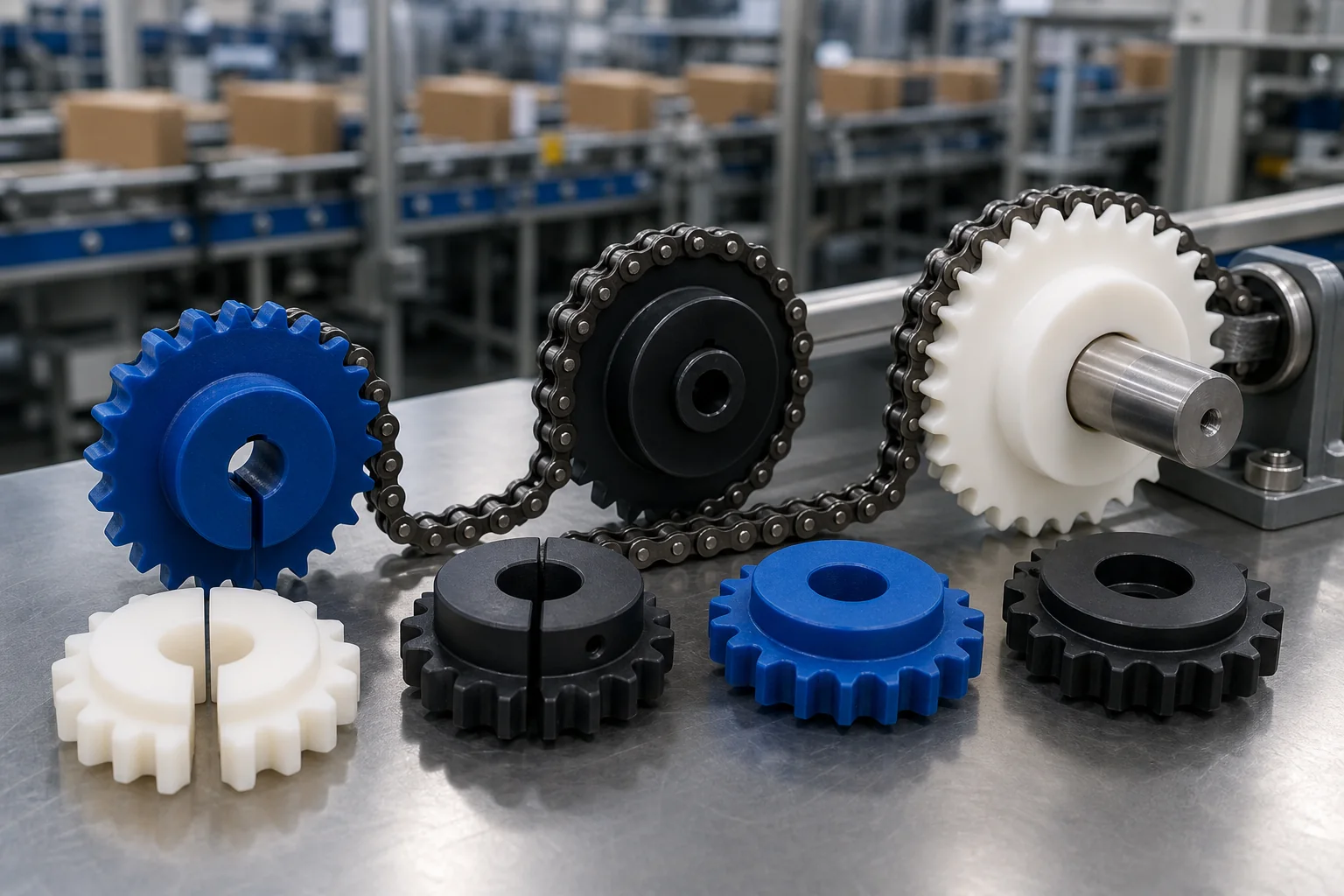 Plastic Sprocket Manufacturer: Chain Fit, Materials and RFQ Guide Solid and split plastic sprockets in nylon and engineering plastics with compatible roller chain
