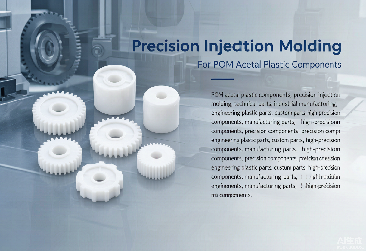 Precision POM acetal injection molded plastic gears bushings and mechanical components for industrial manufacturing applications