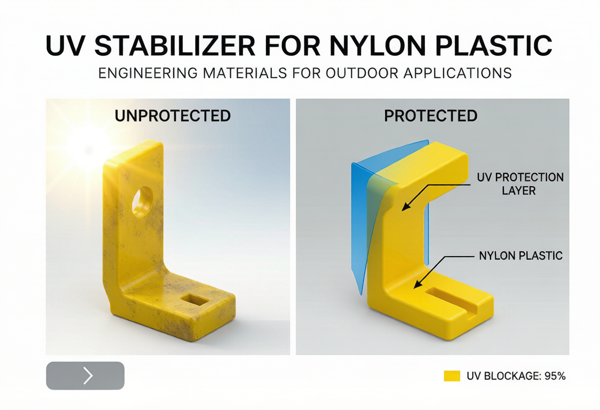 UV stabilizer protection for nylon outdoor parts showing weathering and degradation comparison